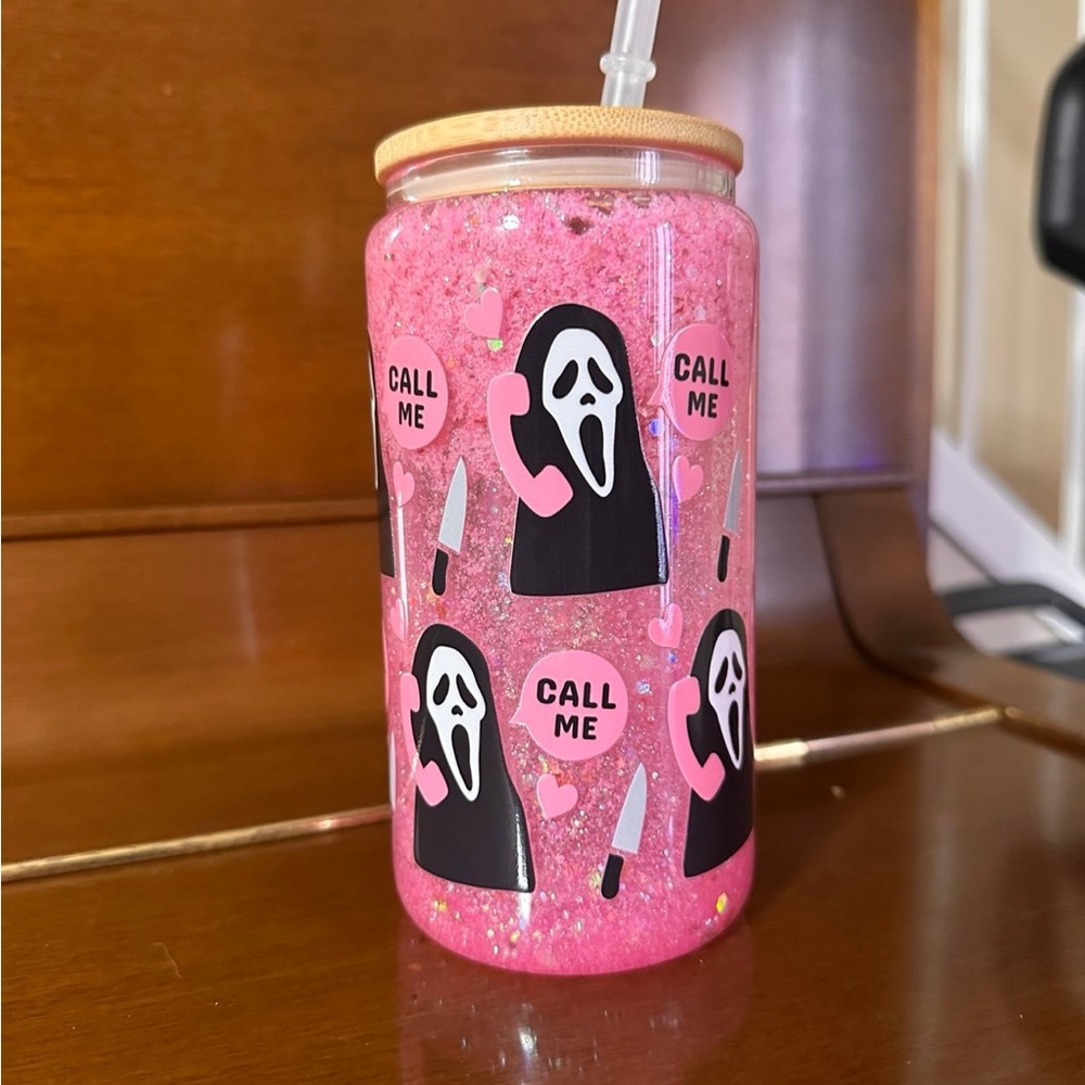 Pink Glitter 'Call Me' Glass Tumbler - 16oz